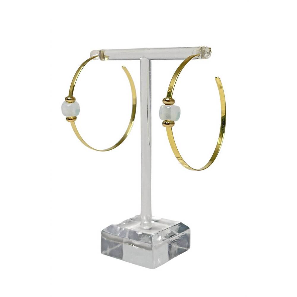 NEW LUCKY STAR JEWELS women's caroline gemstone hoop earrings in gold with white